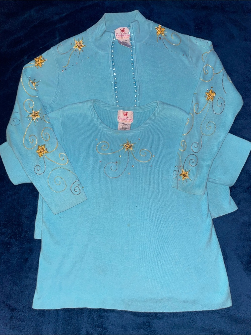 Quacker Factory Light Blue Embellished Sweater Top Set